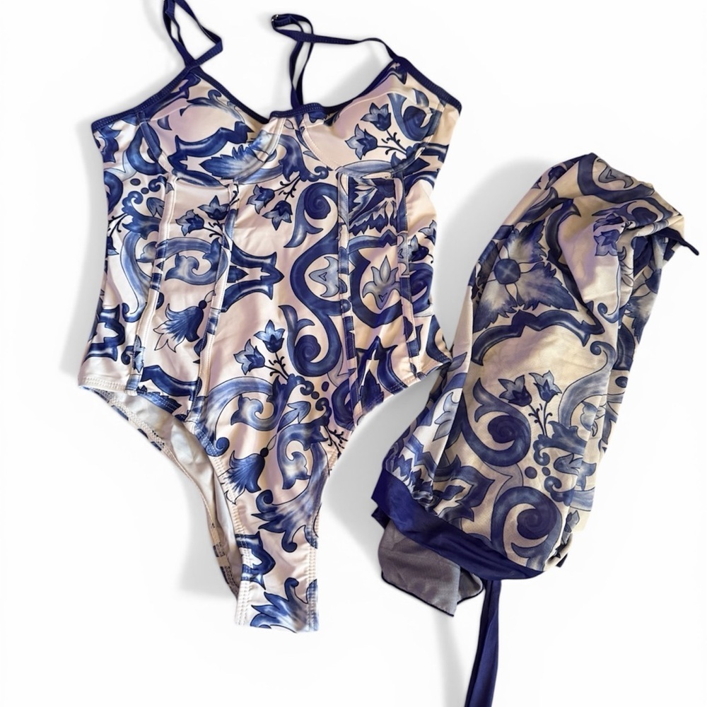 2 piece swim set . One piece with sarong.